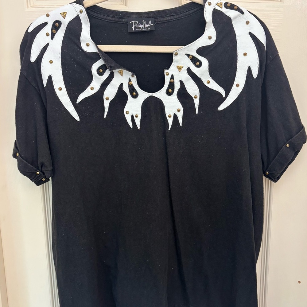 Vintage, Philip Noel, Black and White Embellished Graphic Short Sleeve Tee